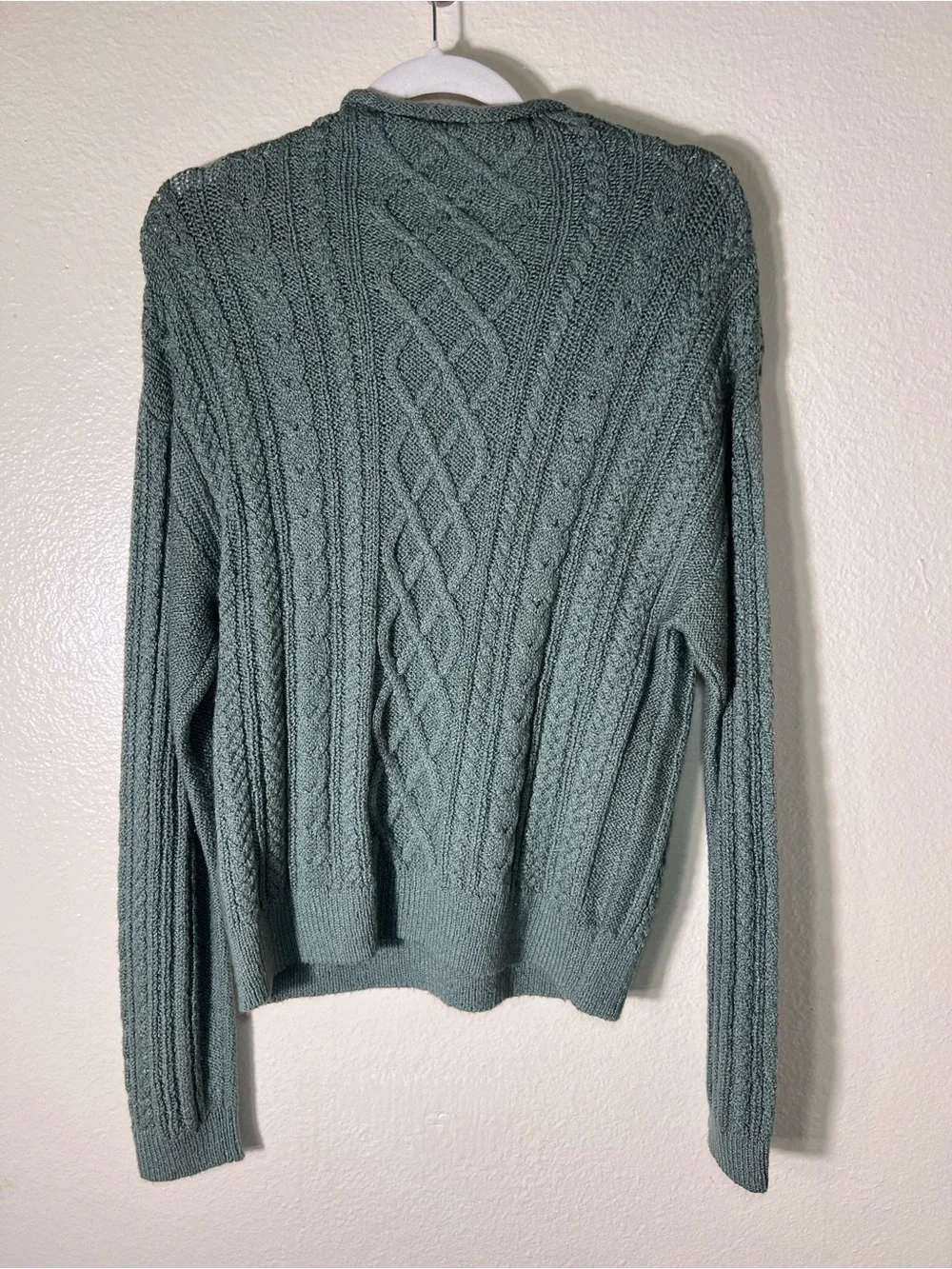 J. Crew Cable-Knit Crewneck Sweater in Sage Green size M